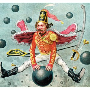 Baron Munchausen Riding a Cannonball Postcard