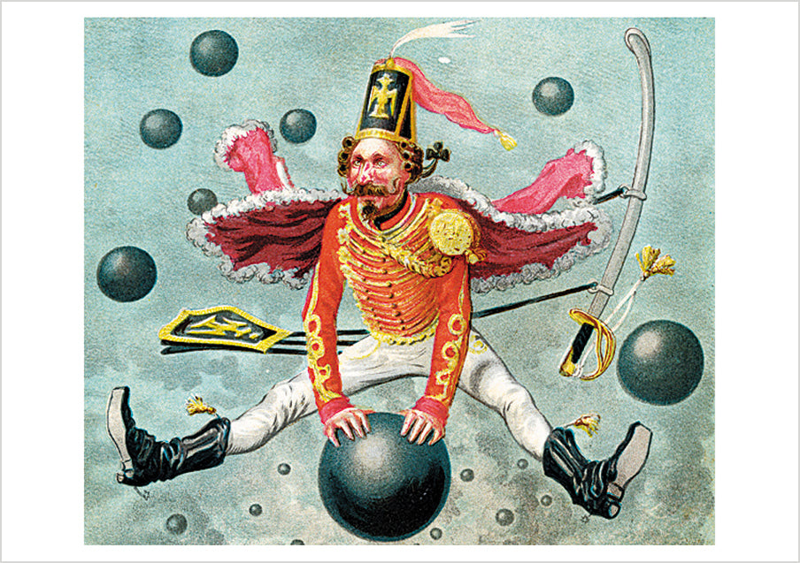 Baron Munchausen Riding a Cannonball Postcard