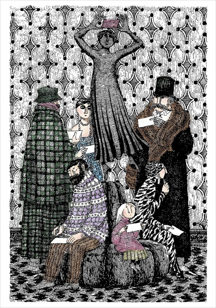 Edward Gorey: Group on Sofa Notecard