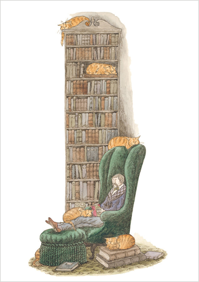 Edward Gorey: Bibliophile with Cats Notecard