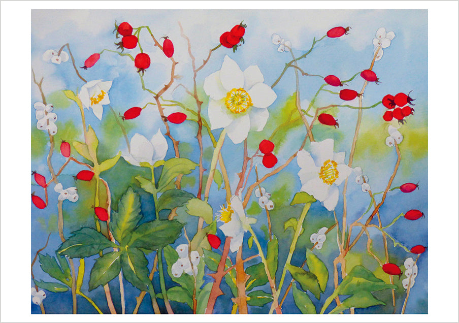 Molly Hashimoto: Hellebore. Rosehips. and Snowberries Notecard