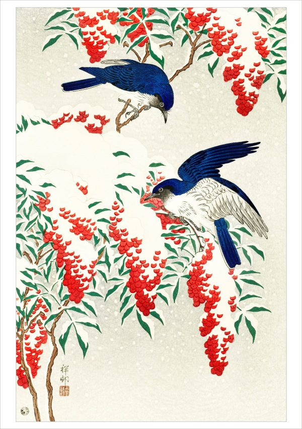 Ohara Koson (Shōson): Flycatchers in Snow Holiday Cards - Image 2