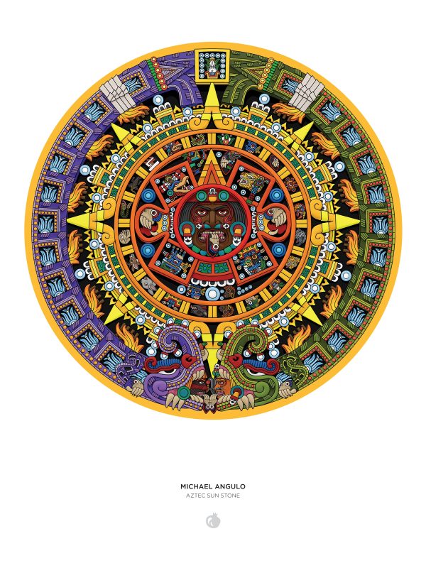 Michael Angulo: Aztec Sun Stone 1000-Piece Circular Jigsaw Puzzle - Image 3