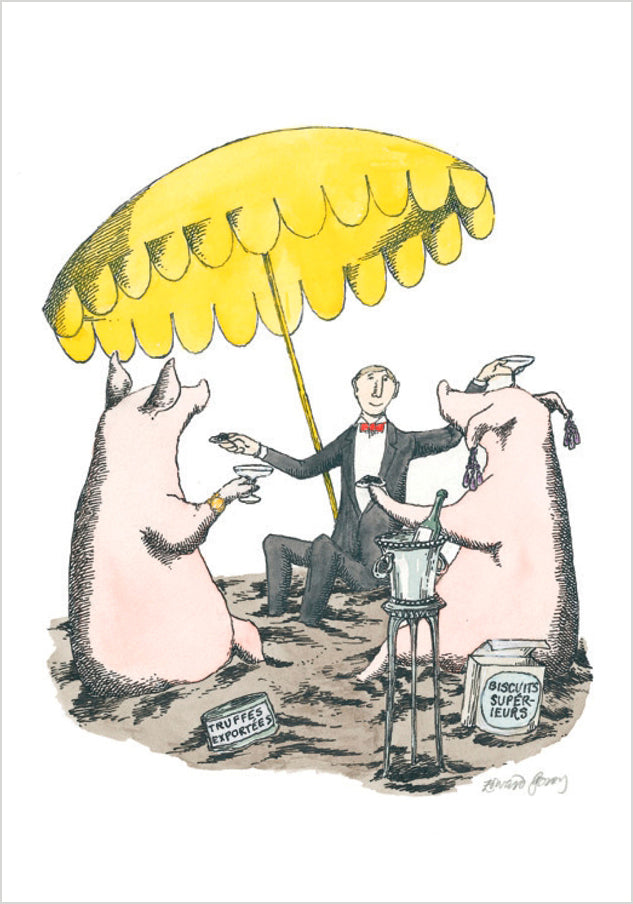 Edward Gorey: Pigs with Champagne Birthday Card