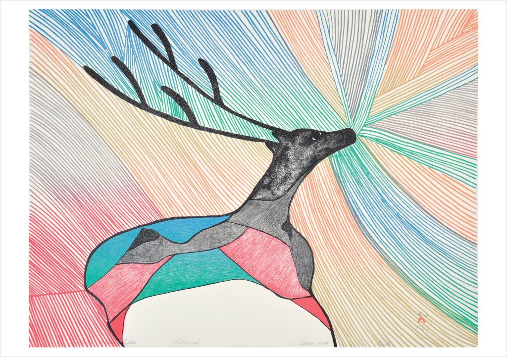 Pudlo Pudlat: Caribou in Northern Lights Birthday Card