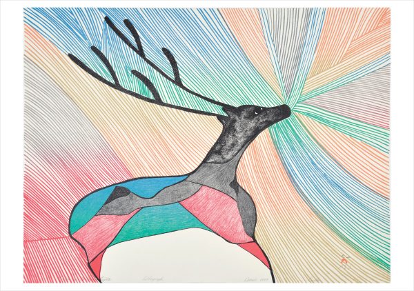 Pudlo Pudlat: Caribou in Northern Lights Birthday Card
