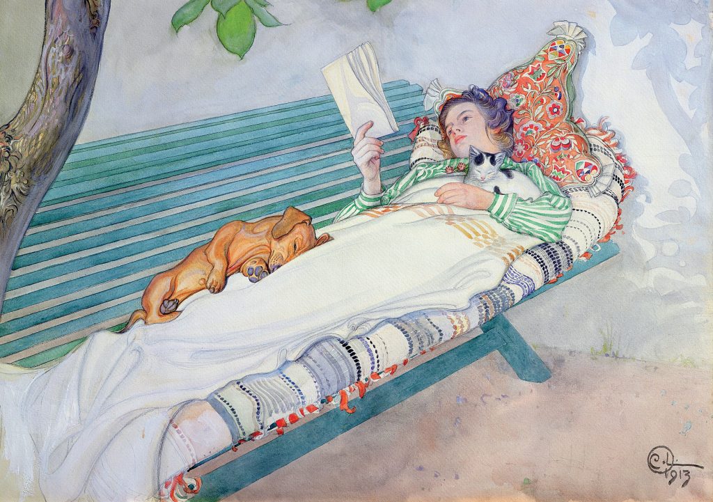 Carl Larsson: Woman Reclining on a Bench Birthday Card