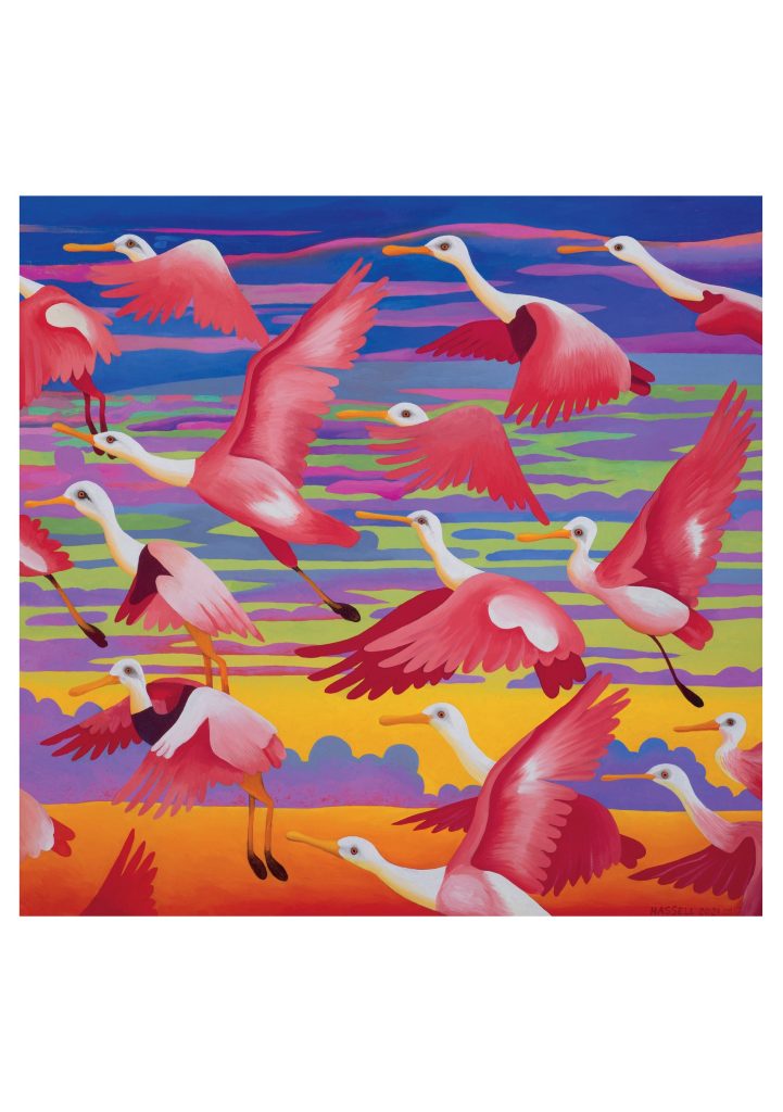 Billy Hassell: Roseate Spoonbills at Sunset Notecard