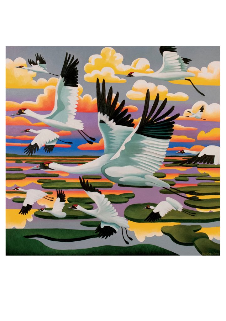 Billy Hassell: Whooping Cranes over Salt Marshes Notecard